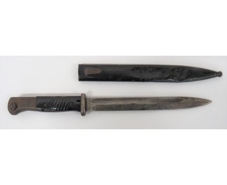 WW2 German K98 Bayonet9 1/2 inch, single edged blade with wide fuller.  Forte with maker "42 CQN".  Steel crossguard and pomm