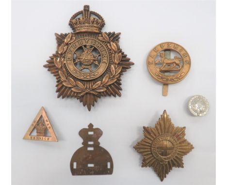 Derbyshire Home Service Helmet Platebrass, KC backing star with central Derbyshire centre.  Together with brass Hampshire pag