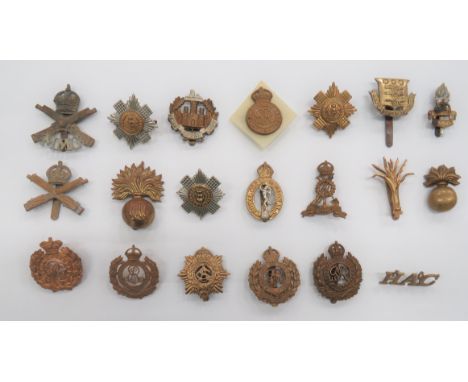 20 Infantry and Corps Cap Badgesincluding bi-metal 8th Batt Essex Reg ... Brass HAC Infantry ... Bi-metal Scots Guards ... Br