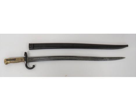 French M1866 Chassepot Bayonet22 1/2 inch, single edged, yataghan blade with wide fuller.  Back edge with maker's details dat