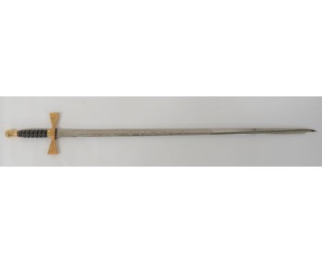 Post 1953 Wilkinson Sword England Commemorative Sword30 inch, double edged, nickel plated blade.  One side etched with foliag