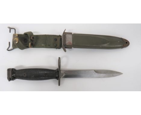 American M16 Knife Bayonet6 3/4 inch, single edged blade with back edge sharpened point.  Steel crossguard, large muzzle ring