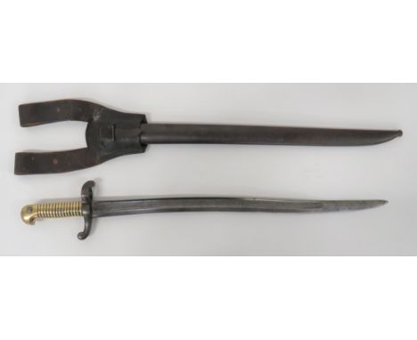 French M1842/59 Sabre Bayonet22 1/2 inch, single edged, yataghan blade with wide fuller.  Back edge with maker details dated 