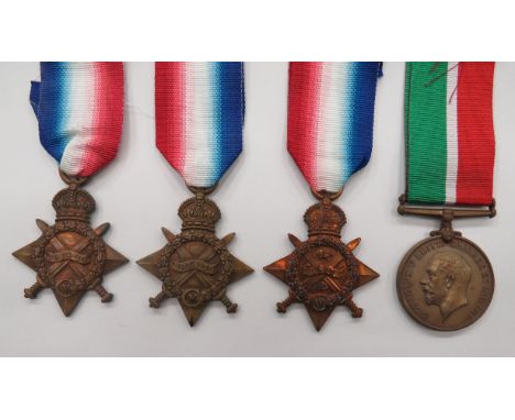 Four WW1 Medalsconsisting 1914 Star named "CHT-128 WGNR T Slack ASC" ... 2 x 1914/15 Stars named "51549 Gnr F Heeley RHA" ...