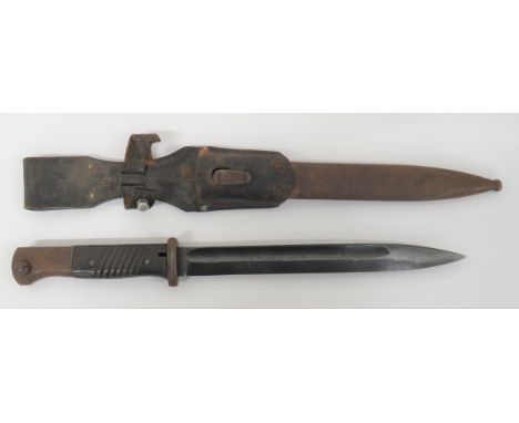 WW2 German K98 Mauser Bayonet9 3/4 inch, single edged, blued blade with fuller.  Forte with maker "J.W.H.".  Back edge dated 