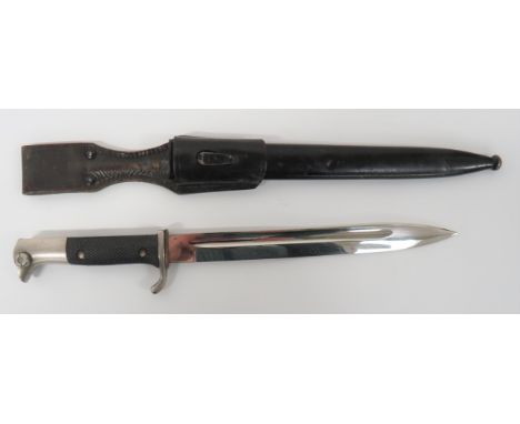 German K98 Parade Bayonet9 3/4 inch, single edged, plated blade with fuller.  Forte with maker "E Pack & Sohne Solingen".  Pl