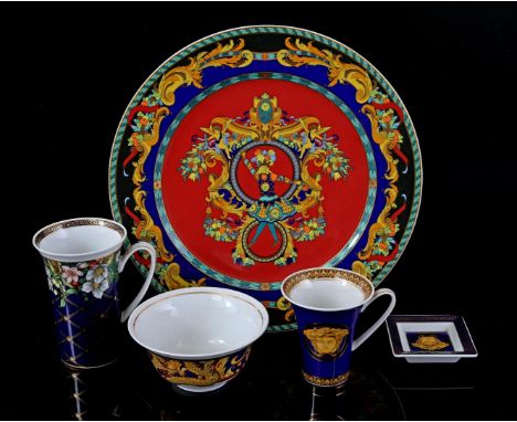 Porcelain Rosenthal Versace dish and various with different decor including Le Roi Soleil and The Legend of the Dragon, dish 