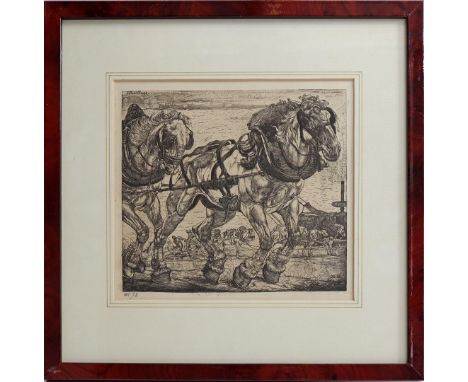 Pieter Dupont (1870-1911)Signal horses, etching 178x200 mm. Origin: Borzo Art Gallery, Den Bosch