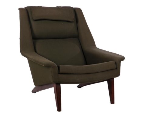 Folke Ohlsson (1919-2003)Army green upholstered armchair standing on tapered walnut veneer legs, design Folke Ohlsson, execut