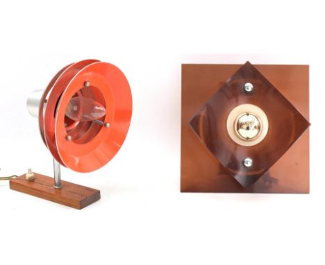 Aluminum wall lamp with orange interior, possibly Lakro Amstelveen, and plexiglass wall or ceiling lamp, Herda design, 20x20 
