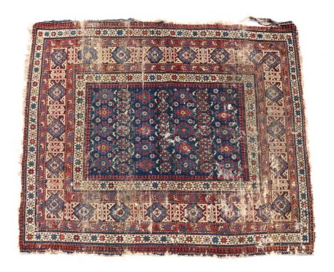 Hand-knotted wool carpet with oriental decor, 145x115 cm (worn)
