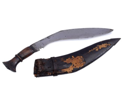 Kukri knife with small blade, India &amp; Nepal, ca. 1900, 48 cm long (damage to leather on sheath)