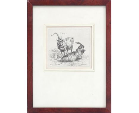 Nicolaes Pietersz Berchem (1620-1683)2 goats, etching 10x11 cm, 4th state