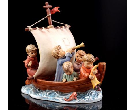 Goebel Hummel earthenware sculpture group entitled "Land in Sicht", numbered 23764/30,000, 23 cm high, 24 cm wide, with certi