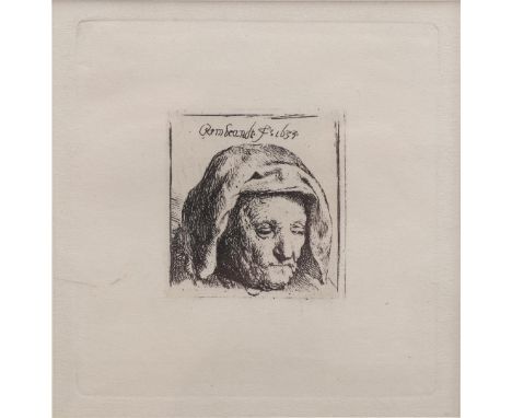 Rembrandt van Rijn (1606-1669)Rembrandt's mother with a headscarf, etching, posthumous print, external dimensions are 47x35 c