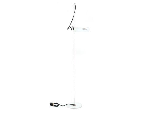 Joe Colombo (1930-1971)Chromed metal floor lamp with white base and adjustable shade, design Joe Colombo executed by Oluce, m