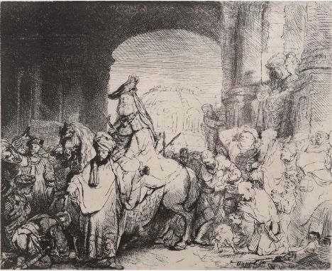 Rembrandt van Rijn (1606-1669)The Triumph of Mordecai, etching, posthumous print, external dimensions are 36x48 cm