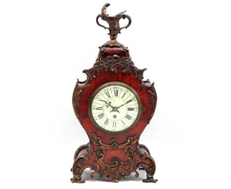 Table clock in Louis Quinze style, in case covered with tortoiseshell veneer, movement marked Hartmann Horloger du Roi Berlin