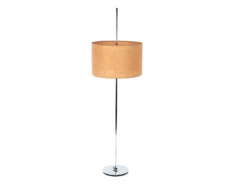 Chrome-plated metal 3-light floor lamp with upholstered, height-adjustable shade, executed by Staff Leuchten Germany, approx.