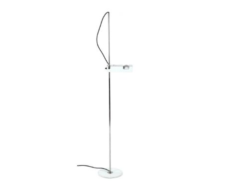 Joe Colombo (1930-1971)Chromed metal floor lamp with white base and adjustable shade, design Joe Colombo executed by Oluce, m