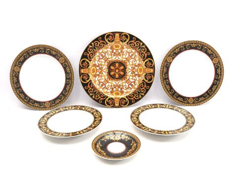 6 porcelain Rosenthal Versace dishes with Barocco and Medusa decor, largest 31 cm diameter