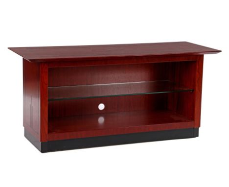 Bubinga wooden TV cabinet/side table in Art Deco style with blackened accents and fitted with a glass shelf, design Frits Sch