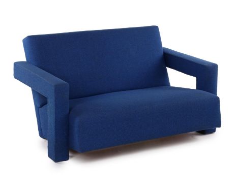 Blue upholstered 2-seater sofa, design Gerrit Rietveld, executed by Cassina or Metz &amp; Co, model 'Utrecht', Netherlands mi
