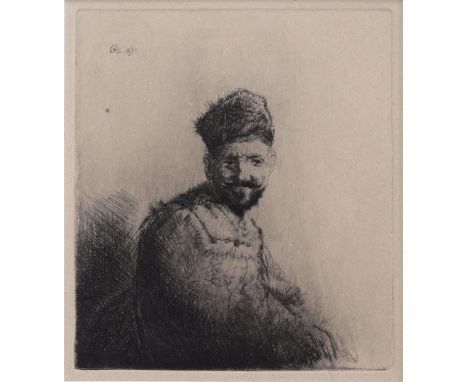 Rembrandt van Rijn (1606-1669)Posing man, etching, posthumous print, external dimensions are 31x29 cm