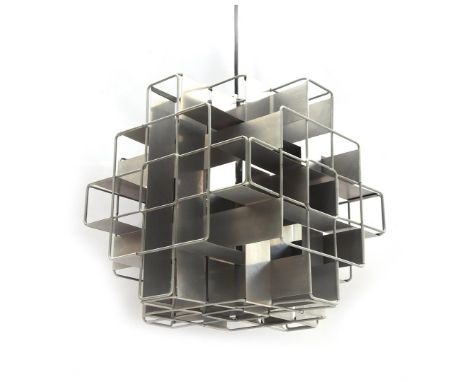 Max Sauze (1933-)Space Age cube shaped metal and aluminum 2-light pendant lamp, design Max Sauze, executed by Max Sauze Studi