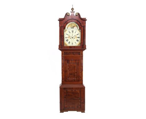 Longcase clock with painted dial, ship/moon phase, seconds and day indications John Colbeott, in mahogany veneer case with ma