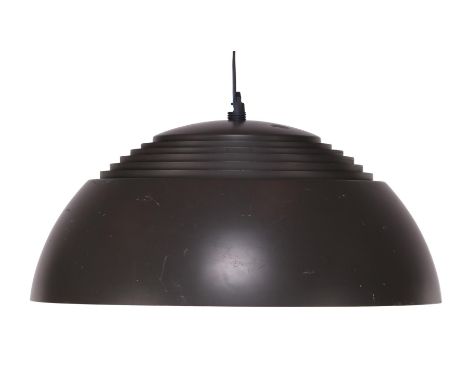Arne Jacobsen (1902-1971)Metal brown 4-light pendant lamp with white interior, design by Arne Jacobsen, executed by Louis Pou