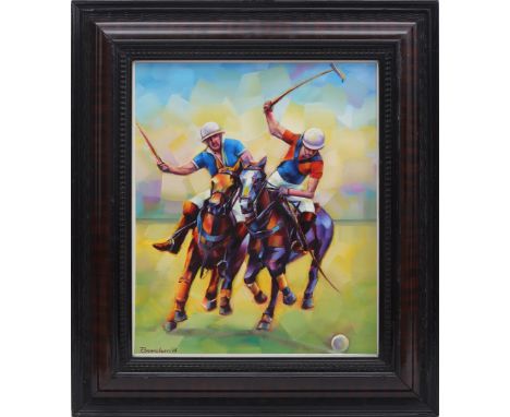 Frans Brandsen (1955-)Polo players, panel dated 2018, 43x35 cm