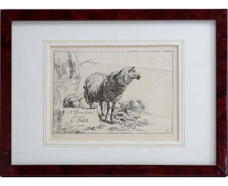 Nicolaes Pietersz Berchem (1620-1683)Sheep, etching 4th state, 12x16 cm