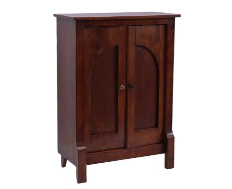 Mahogany veneer on oak 2 door miniature gate cabinet, in cabinet drawer and shelves, 58 cm high, 42 cm wide, 20 cm deep