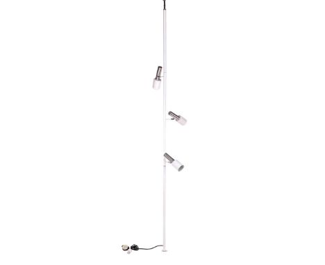 White metal 3-light floor/ceiling and clamp lamp with aluminum shades, ca. 1970, max. 260 cm high