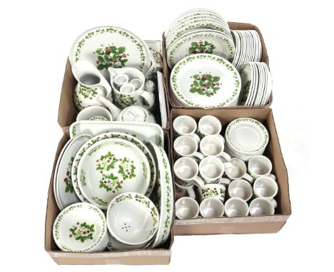 Extensive Portmeirion porcelain dinner and drink service, with Summer Strawberries decor, consisting of 14 flat plates, 8 dee