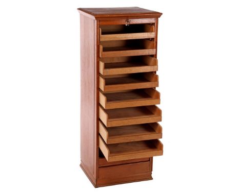 Oak 1-door roller shutter cabinet with 8 drawers, 122 cm high, 47 cm wide, 43 cm deep