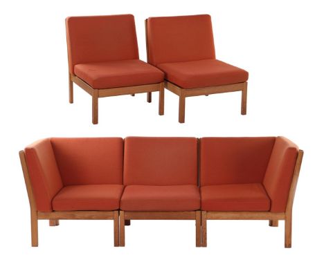 Hans J. Wegner (1914-2007)5-piece modular oak (corner) sofa with terracotta-coloured upholstered cushions, design Hans Wegner