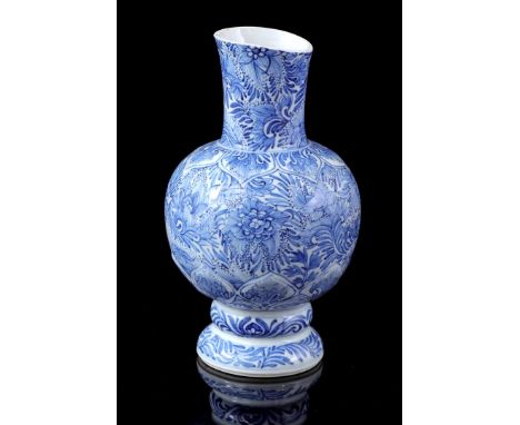 Porcelain baluster vase with blue floral decoration of lotuses and peonies, China Kangxi period ca. 1700, 21 cm high (edge gr