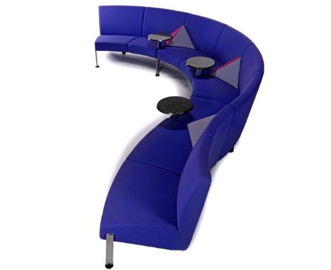 Lars Mathiesen & Niels GammelgaardModular 8-seater purple-blue upholstered sofa with 3 natural stone side tables, standing on