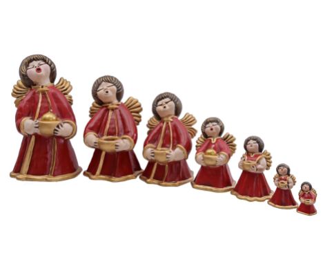 Lot consisting of 7 ceramic angels, designed by Thun, height 35 cm