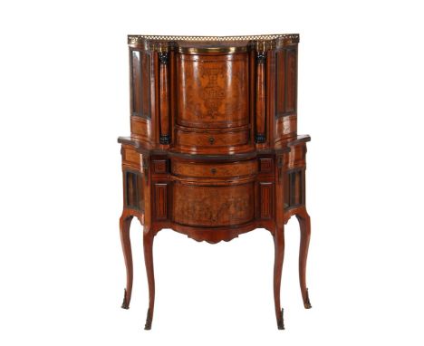 Display cabinet with multiple types of wood marquetry inlaid, on top brass gate, underneath in the middle rotating section wi