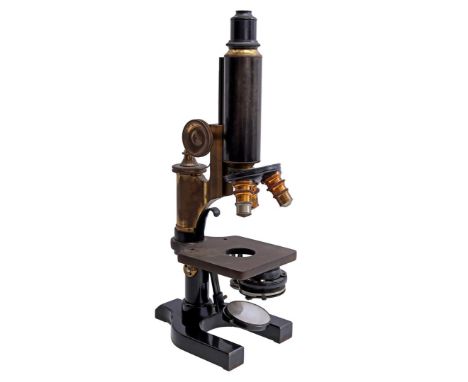 Metal and brass microscope, England ca. 1900, ca. 35 cm high