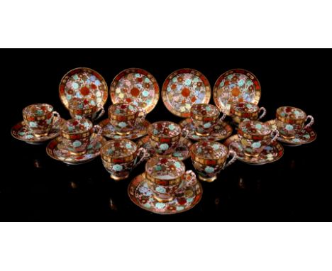 12 porcelain cups and saucers with millefleur decoration, marked, Japan ca. 1900