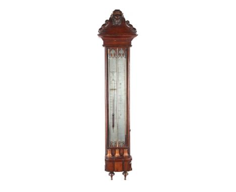 J. Solaro Leeuwarden mahogany barometer with carved crest, Leeuwarden, Holland early 19th century, 124 cm high