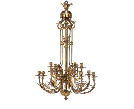 Bronze 12-light candle chandelier with leaf and ear of corn decoration, 103 cm high, 63 cm diameter, weight 21.25 kilos