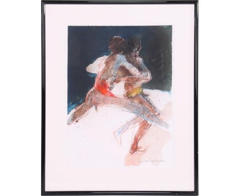 Jan Peter Opheusden (1941-)2 athletes, color lithograph 77x57 cm, external dimensions are 108x87 cm