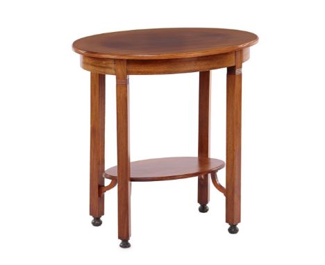 Oval mahogany side table with shelf, 66 cm high, top 65x44 cm