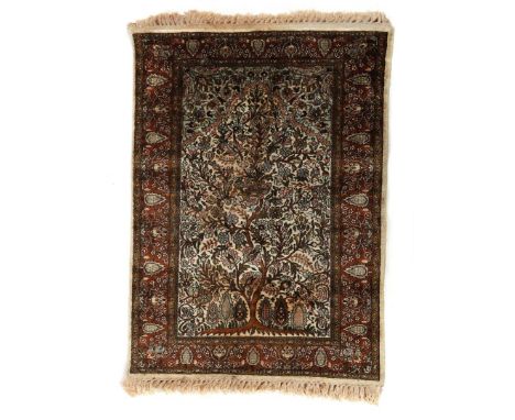 Hand-knotted oriental silk carpet with floral decor, 125x77 cm