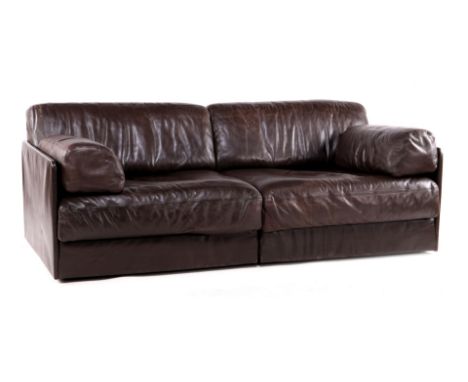 Brown leather fold-out sofa bed, executed by De Sede model 'DS76', marked on the bottom, Switzerland design year 1976, 200 cm